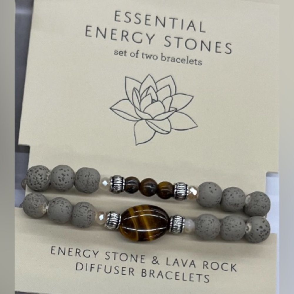 ESSENTIAL ENERGY STONES Set of 2 Stretch Tiger Eye Diffuser Bracelets